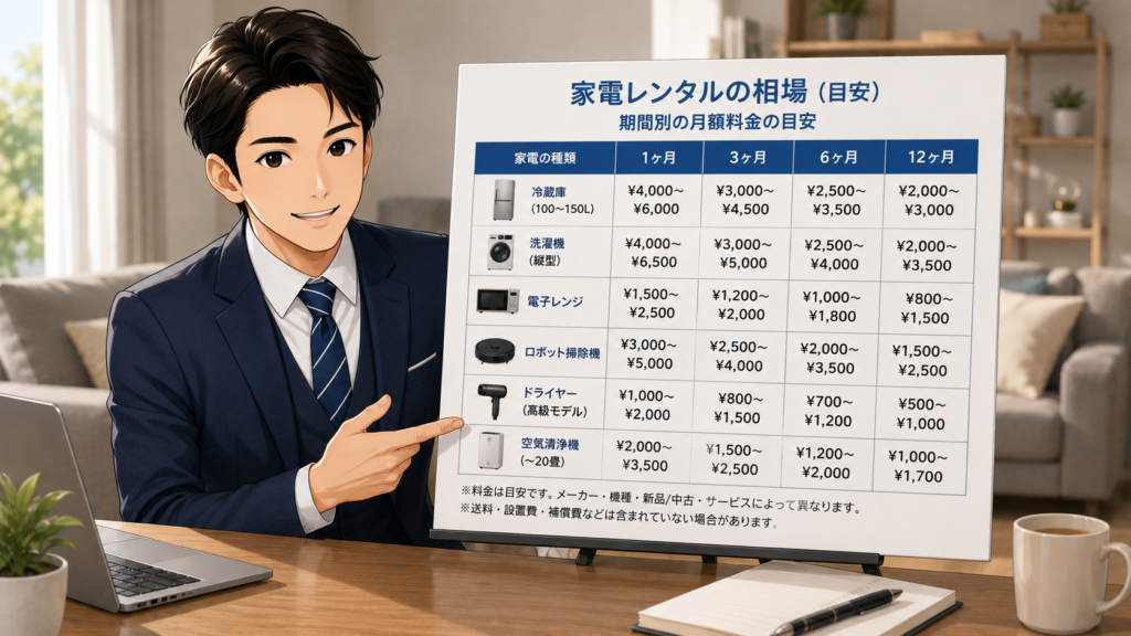 家電のレンタルの相場はいくらですか?期間別に解説
