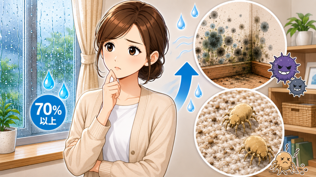 湿度70%以上が続くとカビやダニが増えやすい理由