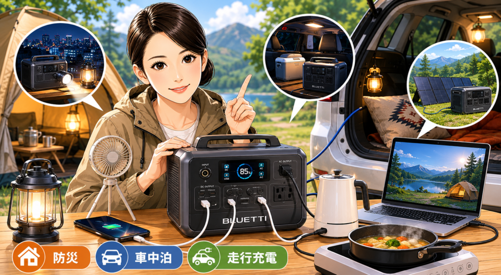 防災・車中泊・走行充電での使い方