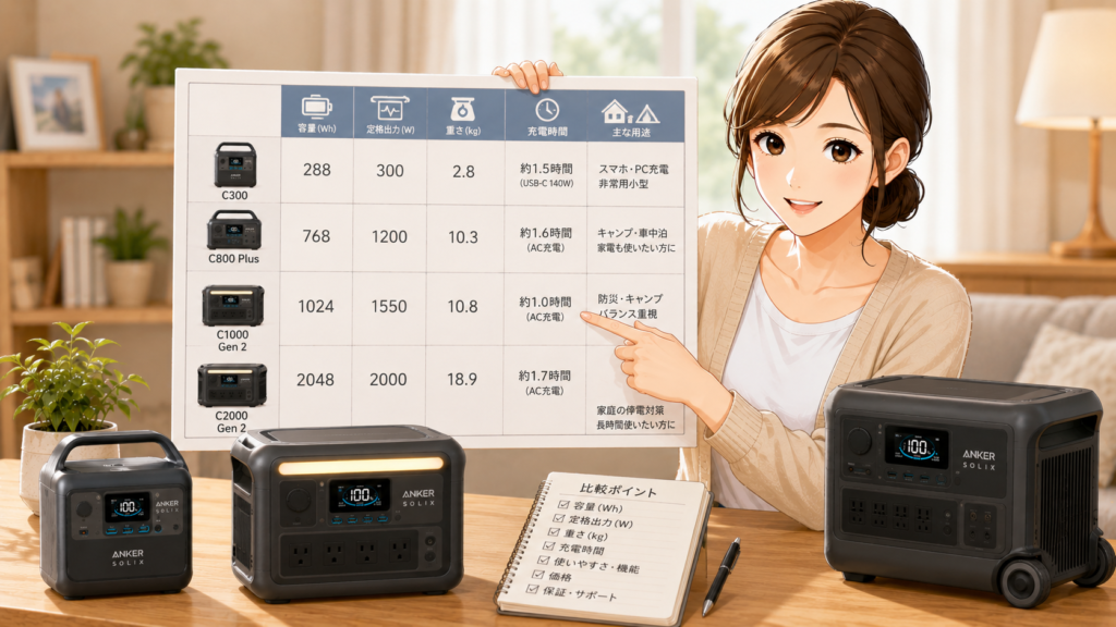 アンカーポータブル電源の比較ポイント