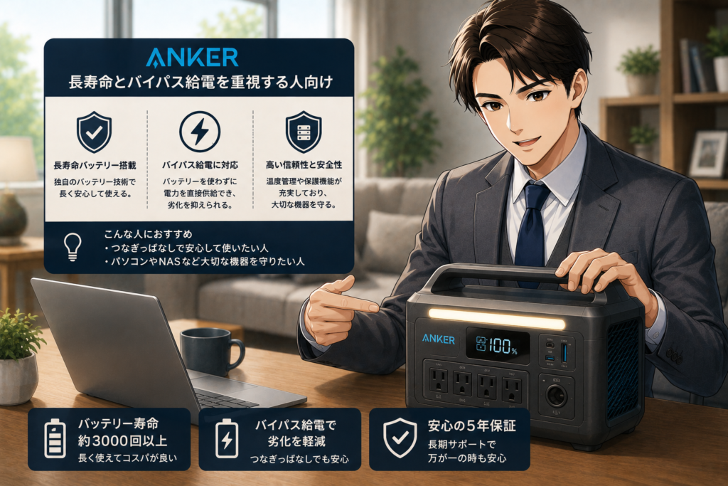 Ankerは長寿命とバイパス給電を重視する人向け