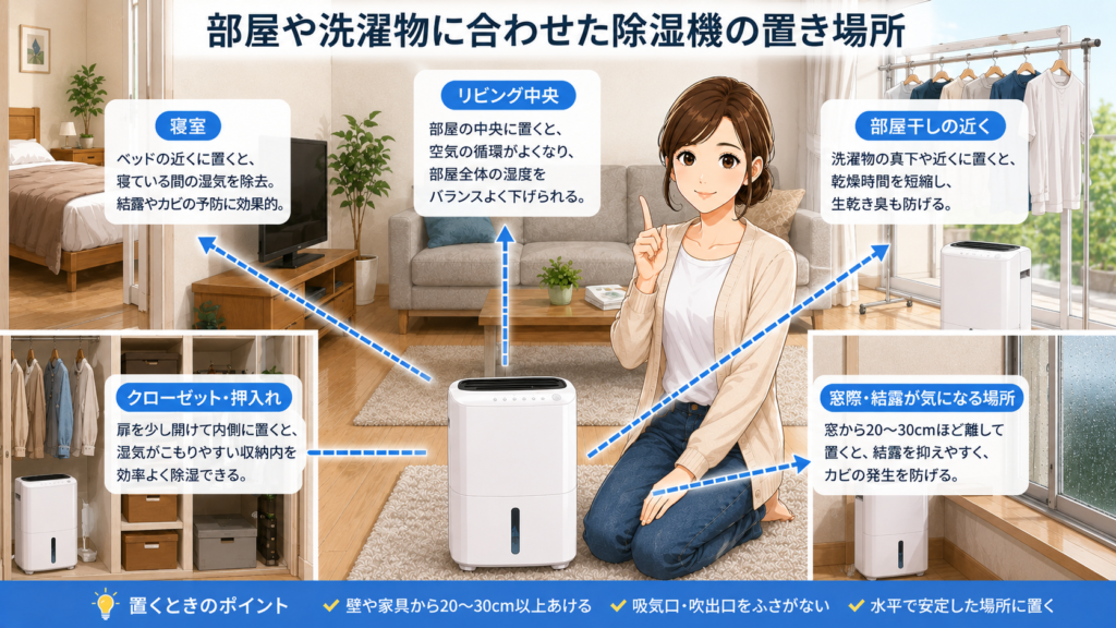 部屋や洗濯物に合わせた置く場所