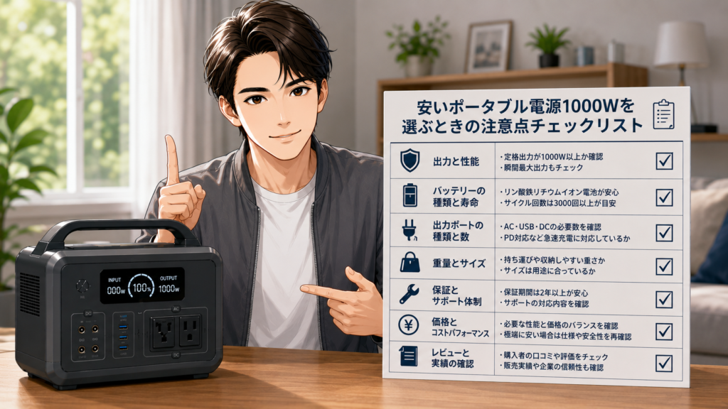 安いポータブル電源1000Wを選ぶときの注意点