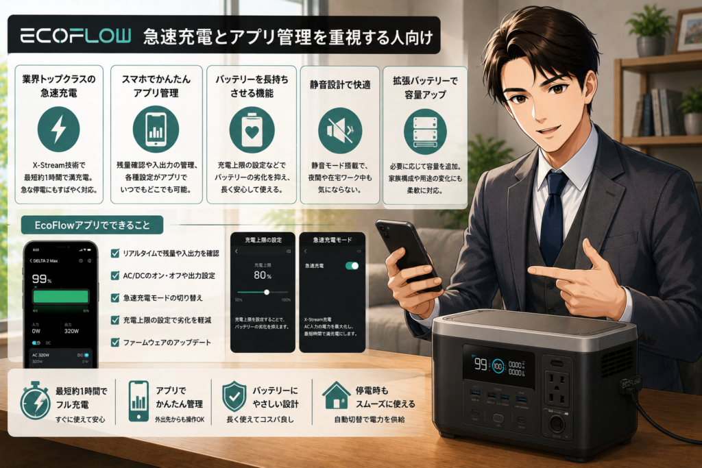 EcoFlowは急速充電とアプリ管理を重視する人向け