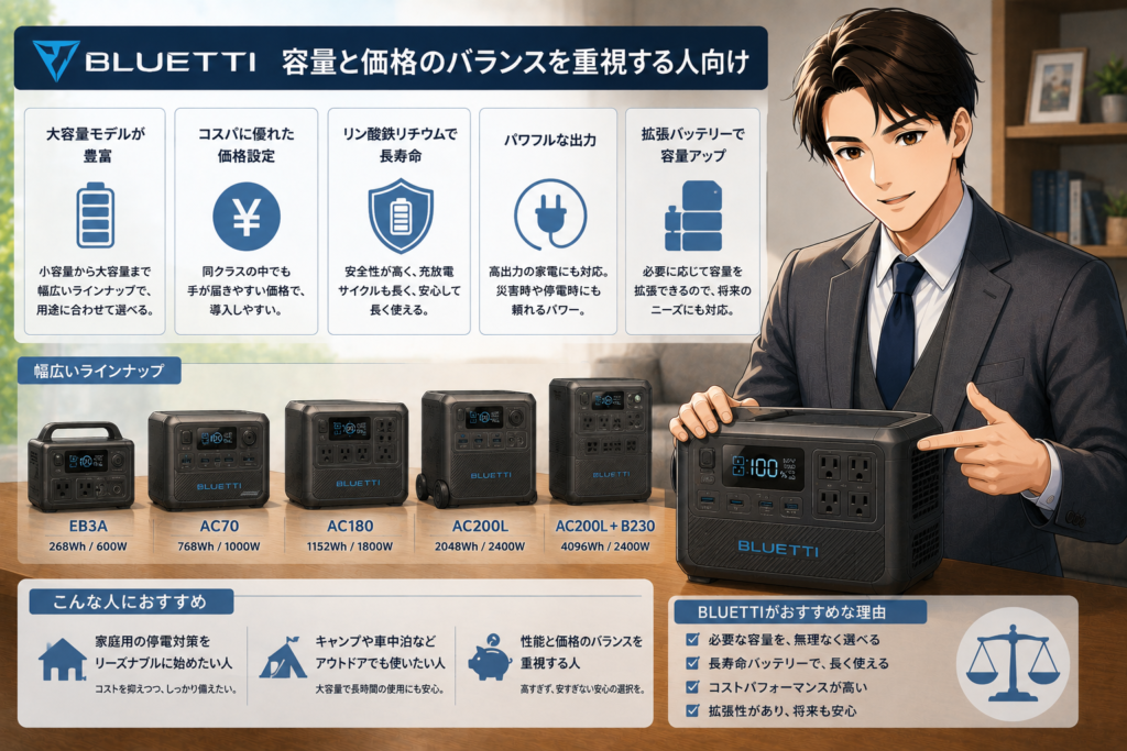 BLUETTIは容量と価格のバランスを重視する人向け
