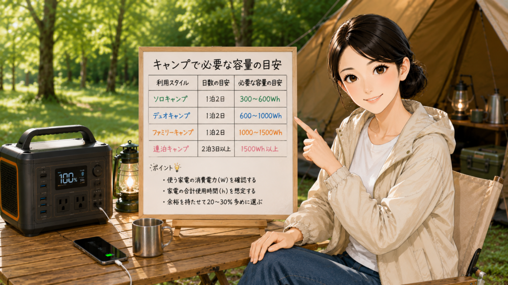 キャンプで必要な容量の目安