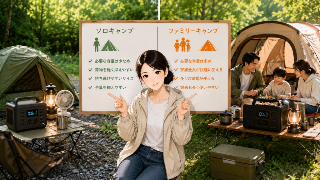 ソロキャンプとファミリーキャンプの選び方