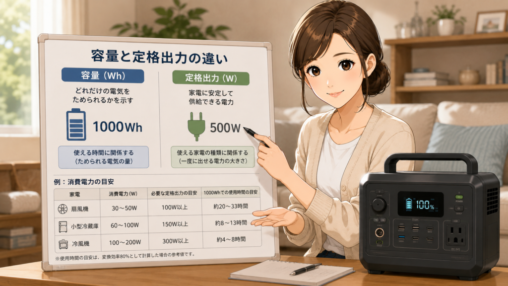 容量と定格出力の違い