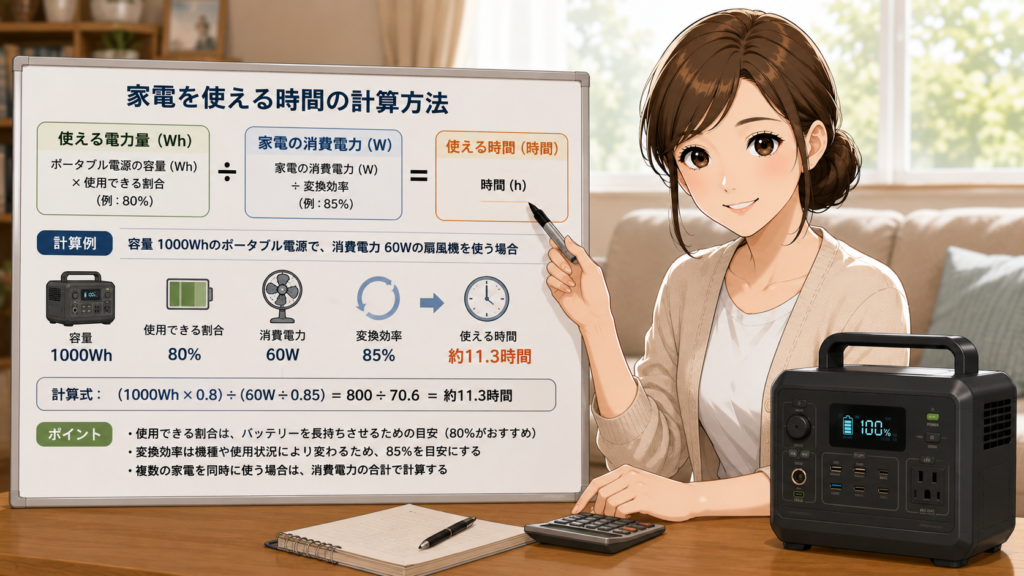 家電を使える時間の計算方法