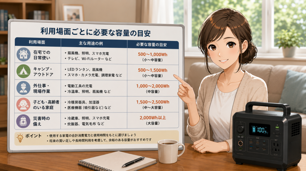 利用場面ごとに必要な容量の目安